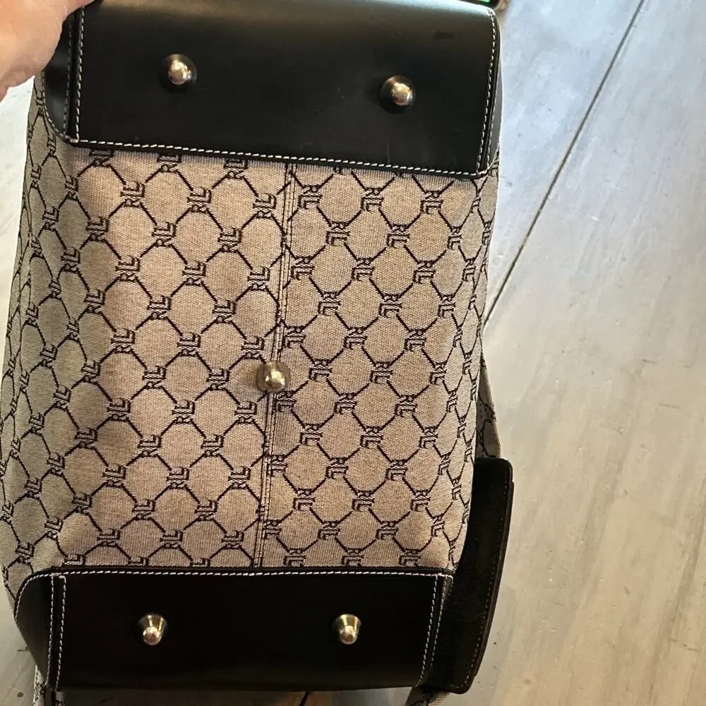 Vtg Lauren Ralph Lauren Monogram Duffle Travel Overnight Bag Gray Black